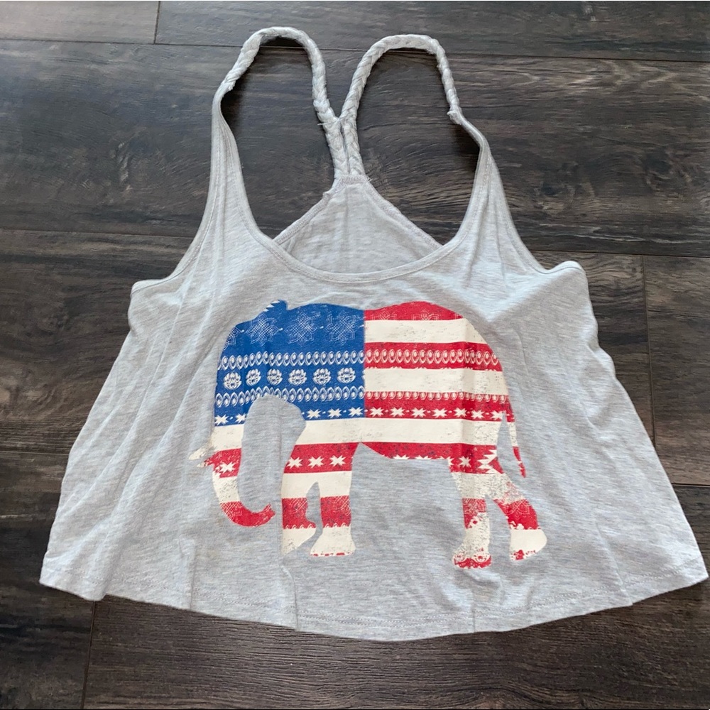 Elephant Flag Crop-ish Top w/ Braided Straps